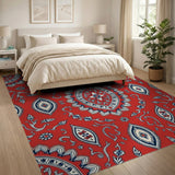 Vibrant Red Paisley Mandala Area Rug