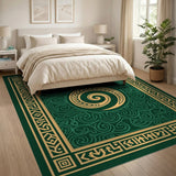 Green Gold Koru Spiral Heritage Tribal Rug