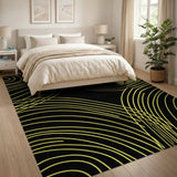 Abstract Yellow Wave Area Rug on Black