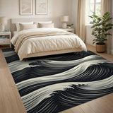 Layered Ocean Waves Black White Area Rug