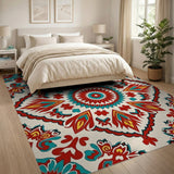 Multi-color and Patterns Red Teal Persian Medallion Area Rug