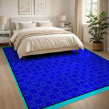 Blue Teal Geometric D-Grid Area Rug