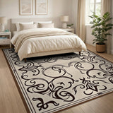 Beige and Neutral Ornate Floral Scroll Beige Area Rug
