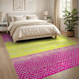 Neon Pink Yellow Geometric Lattice Rug
