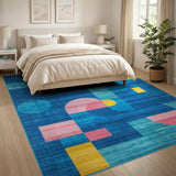 Vibrant Geometric Blue Teal Area Rug