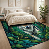 Majestic Wolf in Lush Green Forest Area Rug