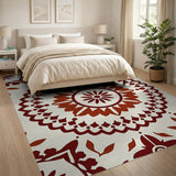 Cream Red Floral Medallion Area Rug