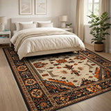 Southwestern Tribal Geometric Area Rug in Beige Terracotta