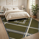 Olive Green Geometric Diamond Lattice Rug