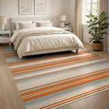 ODIKA Modern Orange and Grey Striped Washable Area Rug - Low Pile Non-Slip Pet & Kid Friendly Carpet