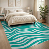 Blue and Teal Teal Wave Coastal Area Rug