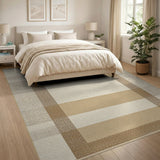 Beige Tan Geometric Border Area Rug