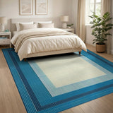 Blue Teal Framed Geometric Area Rug