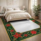 Ornate Red Poinsettia Border Area Rug