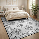 Intricate Black White Persian Mandala Rug