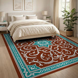 Blue and Teal Teal Medallion Traditional Persian Area Rug