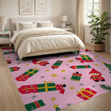 Pink Gnome Christmas Cartoon Area Rug