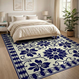 Blue and Teal Navy Blue Floral Persian Area Rug