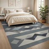 Blue Grey Geometric Abstract Area Rug