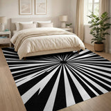 ODIKA Modern Black and White Starburst Washable Area Rug - Low Pile & Non-Slip