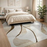 Beige Abstract Curve Modern Area Rug