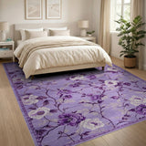 Purple Peony Floral Floral Vintage Area Rug