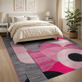 Vibrant Pink Circles Geometric Modern Area Rug