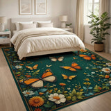 Emerald Green Monarch Butterfly Floral Area Rug