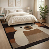 Adorable White Bear Hearts Brown Tan Striped Rug