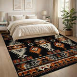 Black Orange Southwestern Geometric Tribal Rug