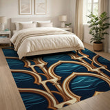 Navy Blue Gold Arched Geometric Area Rug
