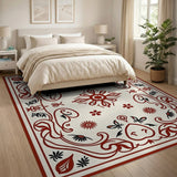Red Floral Vintage Border Area Rug