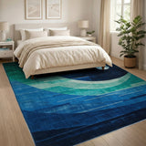 Teal Blue Lunar Waves Abstract Rug