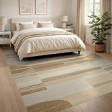 Beige and Neutral Beige Geometric Abstract Woven Area Rug