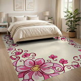 Pink Elegant Pink Floral Border Area Rug