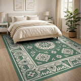 Traditional Persian Green Ornate Green Persian Floral Area Rug