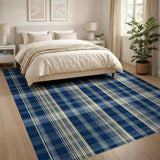 Navy Cream Plaid Area Rug