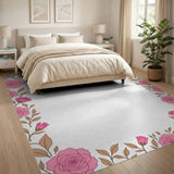 Pink Pink Rose Floral Border Area Rug