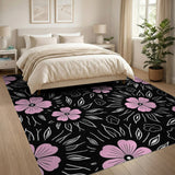 Pink Hibiscus Floral Area Rug on Black