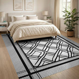 Black White Geometric Trellis Lattice Rug