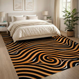 Wavy Orange Black Abstract Area Rug