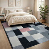 Modern Geometric Patchwork Area Rug in Grey Black White Pink