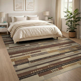 Textured Beige Neutral Stripe Woven Area Rug