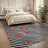 Zigzag Black White Rug with Red Doodles