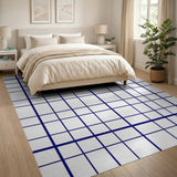 Navy Blue Grid Geometric Area Rug