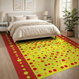 Vibrant Yellow Polka Dot Area Rug with Red Border