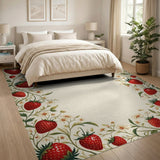 ODIKA Vintage Strawberry Floral Washable Low Pile Area Rug - Non-Slip & Pet Friendly