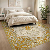 Ornate Gold Border Cream Area Rug