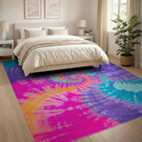 Multi-color and Patterns Vibrant Tie-Dye Spiral Area Rug