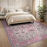 Pink Pink Traditional Persian Floral Area Rug